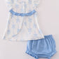 Blue bow ruffle girl bloomer set