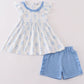 Blue bow ruffle girl set