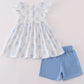 Blue bow ruffle girl set