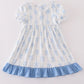 Blue bow ruffle girl dress