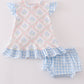 Blue hydrangea print girl bloomer set