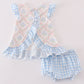 Blue hydrangea print girl bloomer set