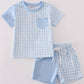 Blue gingham boy shorts set