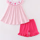 Pink barbie embroidery gingham girl set