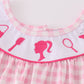 Pink barbie embroidery gingham girl set