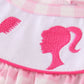 Pink barbie embroidery gingham girl set