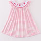 Pink barbie embroidery gingham girl dress