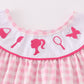 Pink barbie embroidery gingham girl dress