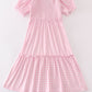 Pink gingham smocked women dress