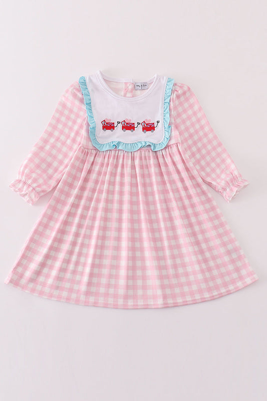 Valentine's day heart envelope embroidery plaid girl dress