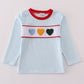 Blue stripe heart french knot boy top