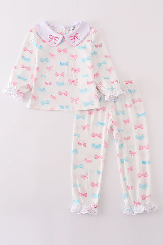 Pink bow print girl set