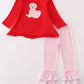 Red puppy heart applique girl set