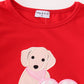 Red puppy heart applique girl set