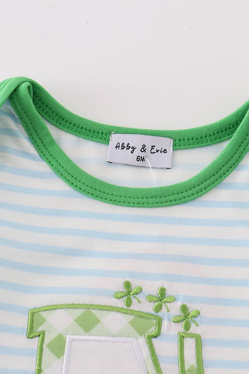 Green tractor lucky clover applique boy romper