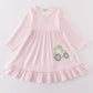 Pink tractor lucky clover applique girl dress