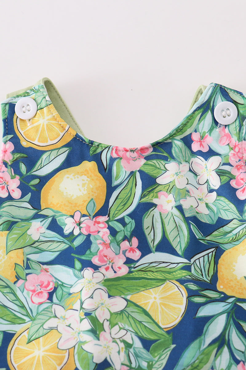 Greem lemon print girl bloomer set