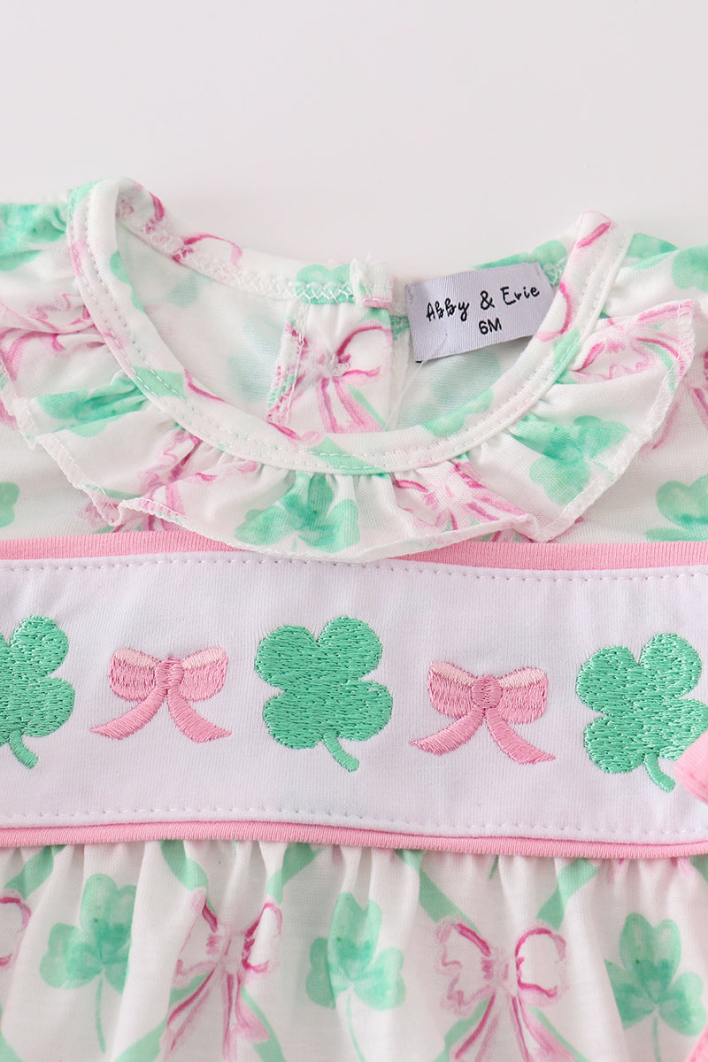 Pink green bow clover embroidery girl bubble