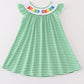 Green stripe lucky charm french knot girl dress