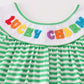 Green stripe lucky charm french knot girl dress