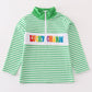 Green stripe lucky charm french knot boy pullover