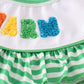 Green stripe lucky charm french knot girl set