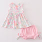 Pink Pastel Meadow print girl bloomer set