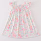 Pink Pastel Meadow print smocked girl dress