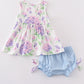 Purple hydragena print girl bloomer set