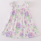 Purple hydragena print smocked girl dress