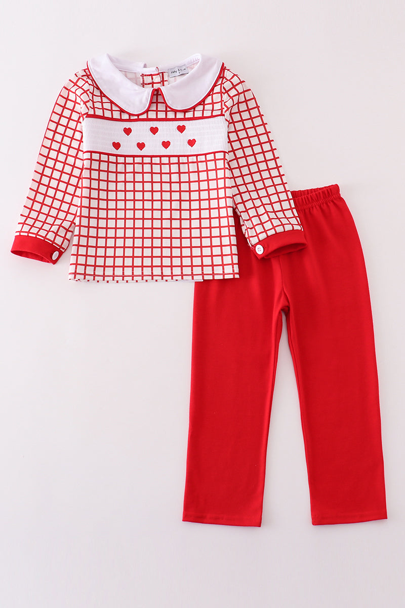 Valentine's day smocked heart embroidery boy set