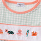 Coral & sage marine creature embroidery girl dress