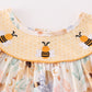 Yellow bee embroidery girl dress