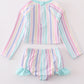 Multicolored stripe print girl 2pc swimsuit set