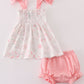 Pink Blush Meadow smocked girl bloomer set