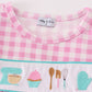 Pink let's baking embroidery girl gingham set