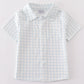 Blue checkered boy button down shirt