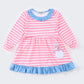 Pink stripe christmas snowman applique dress