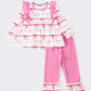 Pink stripe bow print girl pants set