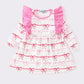 Pink stripe bow print girl dress