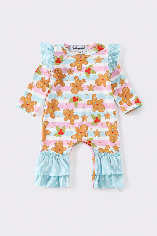 Blue gingerbread christmas girl romper