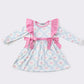 Pink bow print girl dress