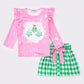 Pink christmas trees girl skirt set