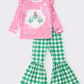 Pink christmas tree girl bell pants set