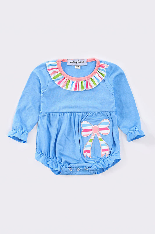 Blue bow applique girl bubble