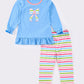 Blue bow applique girl set