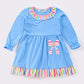 Blue bow applique girl dress