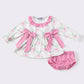 Pink bow floral print baby girl set