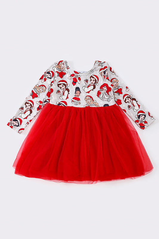 Red christmas princess girl dress