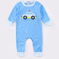 Blue police car applique boy romper